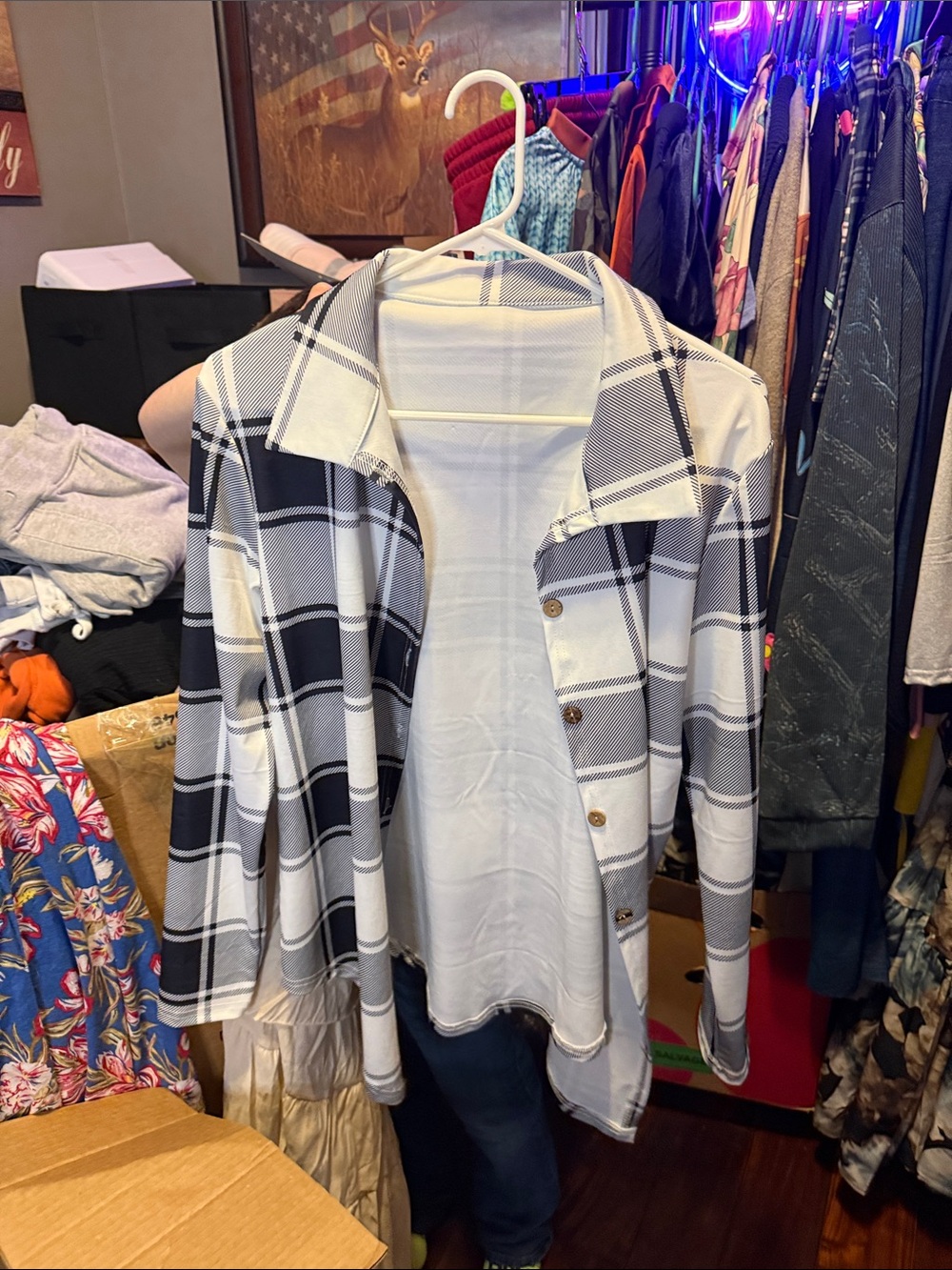 Black & White Plaid Button-Front Shacket